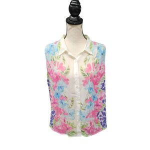 Mel Mo Womens Floral Gauzy Babydoll Top Sz L Watercolor Floral Fairy Boho Spring
